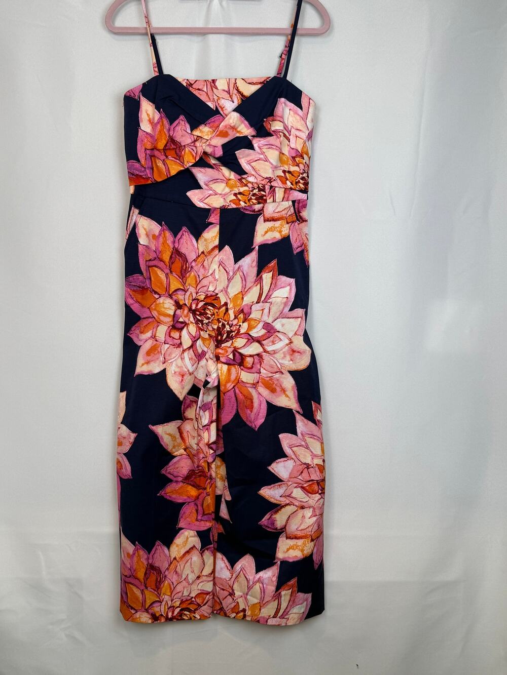 Trina Turk Navy Floral Sleeveless Cropped Wide Leg Jumpsuit Size 8